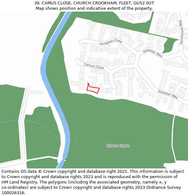 39, CAMUS CLOSE, CHURCH CROOKHAM, FLEET, GU52 0UT: Location map and indicative extent of plot