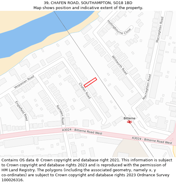 39, CHAFEN ROAD, SOUTHAMPTON, SO18 1BD: Location map and indicative extent of plot