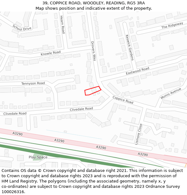 39, COPPICE ROAD, WOODLEY, READING, RG5 3RA: Location map and indicative extent of plot