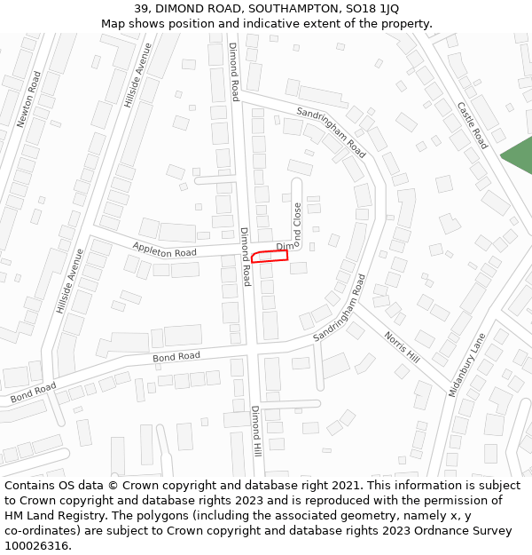 39, DIMOND ROAD, SOUTHAMPTON, SO18 1JQ: Location map and indicative extent of plot