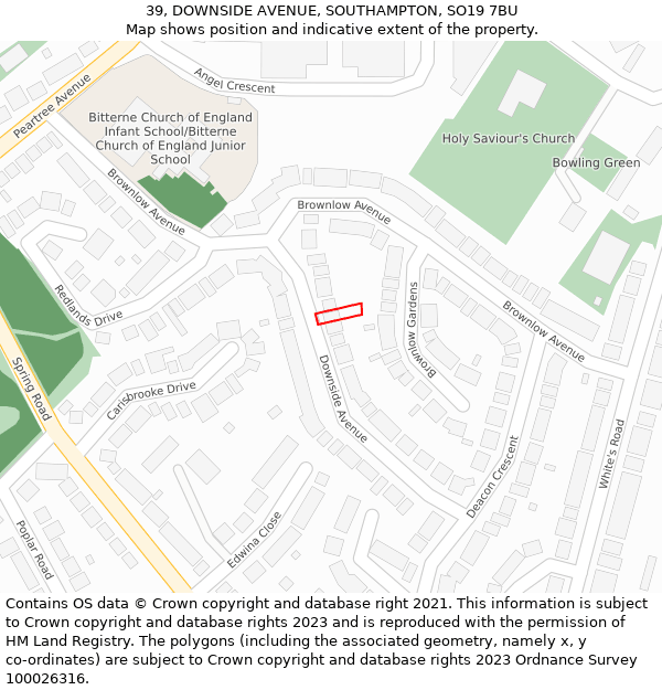 39, DOWNSIDE AVENUE, SOUTHAMPTON, SO19 7BU: Location map and indicative extent of plot