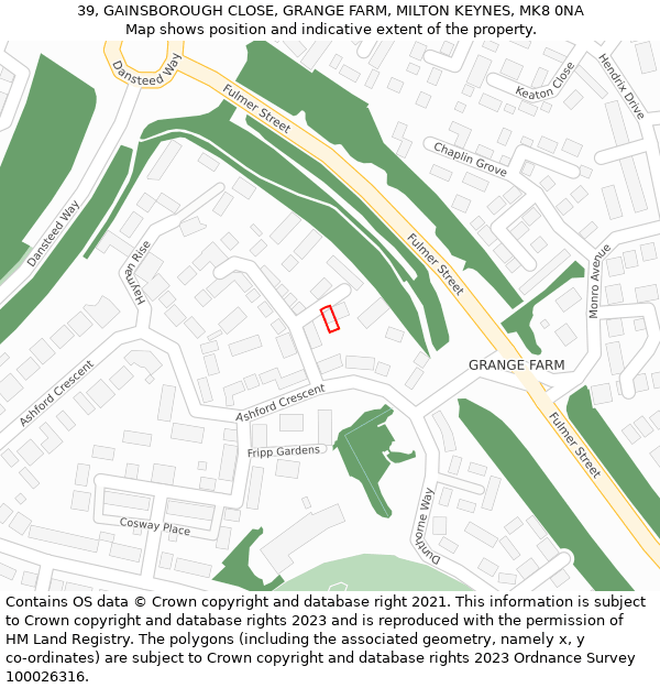 39, GAINSBOROUGH CLOSE, GRANGE FARM, MILTON KEYNES, MK8 0NA: Location map and indicative extent of plot