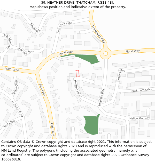 39, HEATHER DRIVE, THATCHAM, RG18 4BU: Location map and indicative extent of plot