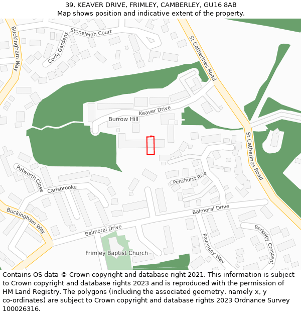 39, KEAVER DRIVE, FRIMLEY, CAMBERLEY, GU16 8AB: Location map and indicative extent of plot