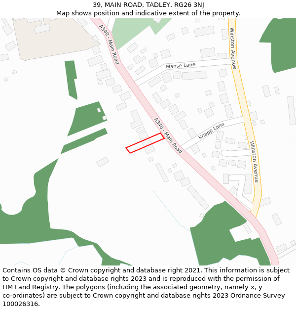 39, MAIN ROAD, TADLEY, RG26 3NJ: Location map and indicative extent of plot