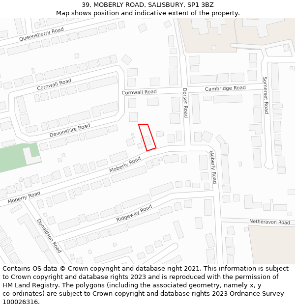 39, MOBERLY ROAD, SALISBURY, SP1 3BZ: Location map and indicative extent of plot