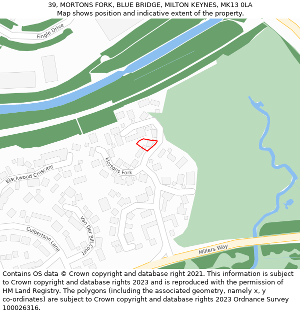 39, MORTONS FORK, BLUE BRIDGE, MILTON KEYNES, MK13 0LA: Location map and indicative extent of plot