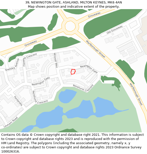 39, NEWINGTON GATE, ASHLAND, MILTON KEYNES, MK6 4AN: Location map and indicative extent of plot