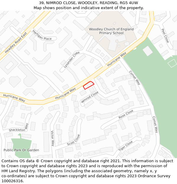 39, NIMROD CLOSE, WOODLEY, READING, RG5 4UW: Location map and indicative extent of plot