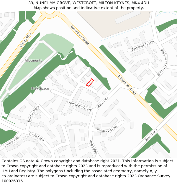 39, NUNEHAM GROVE, WESTCROFT, MILTON KEYNES, MK4 4DH: Location map and indicative extent of plot