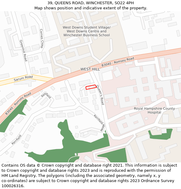 39, QUEENS ROAD, WINCHESTER, SO22 4PH: Location map and indicative extent of plot