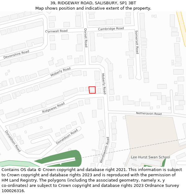 39, RIDGEWAY ROAD, SALISBURY, SP1 3BT: Location map and indicative extent of plot