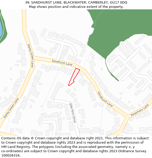 39, SANDHURST LANE, BLACKWATER, CAMBERLEY, GU17 0DQ: Location map and indicative extent of plot