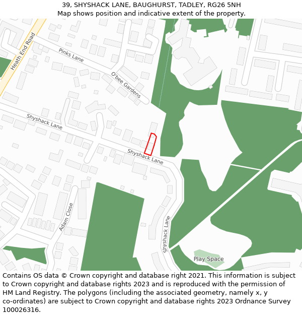 39, SHYSHACK LANE, BAUGHURST, TADLEY, RG26 5NH: Location map and indicative extent of plot