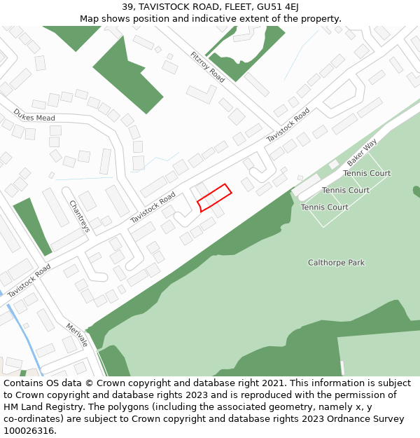 39, TAVISTOCK ROAD, FLEET, GU51 4EJ: Location map and indicative extent of plot