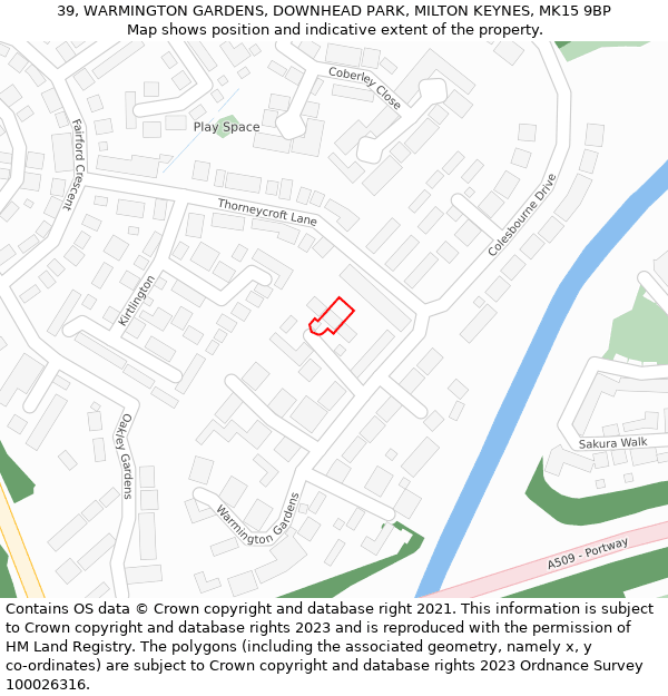 39, WARMINGTON GARDENS, DOWNHEAD PARK, MILTON KEYNES, MK15 9BP: Location map and indicative extent of plot