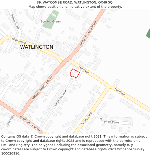 39, WATCOMBE ROAD, WATLINGTON, OX49 5QJ: Location map and indicative extent of plot