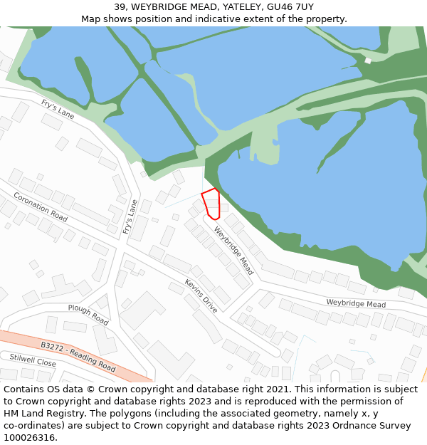 39, WEYBRIDGE MEAD, YATELEY, GU46 7UY: Location map and indicative extent of plot