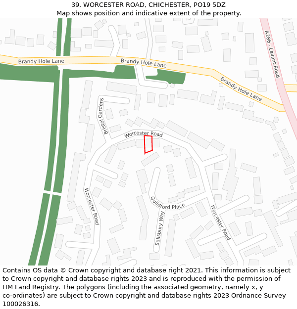 39, WORCESTER ROAD, CHICHESTER, PO19 5DZ: Location map and indicative extent of plot