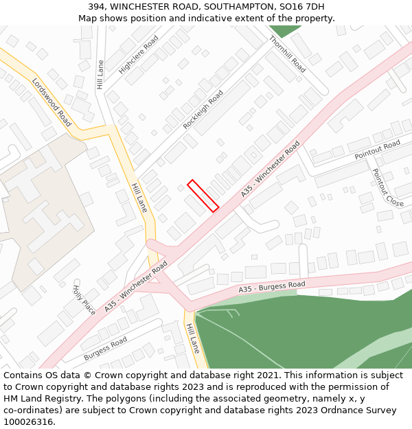 394, WINCHESTER ROAD, SOUTHAMPTON, SO16 7DH: Location map and indicative extent of plot