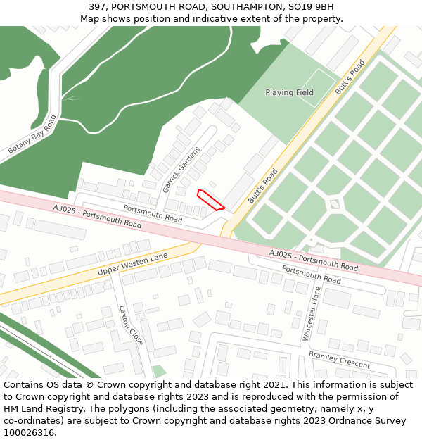 397, PORTSMOUTH ROAD, SOUTHAMPTON, SO19 9BH: Location map and indicative extent of plot