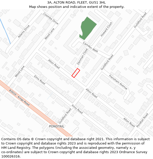 3A, ALTON ROAD, FLEET, GU51 3HL: Location map and indicative extent of plot
