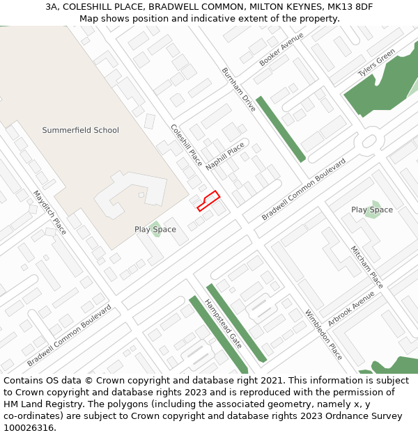 3A, COLESHILL PLACE, BRADWELL COMMON, MILTON KEYNES, MK13 8DF: Location map and indicative extent of plot