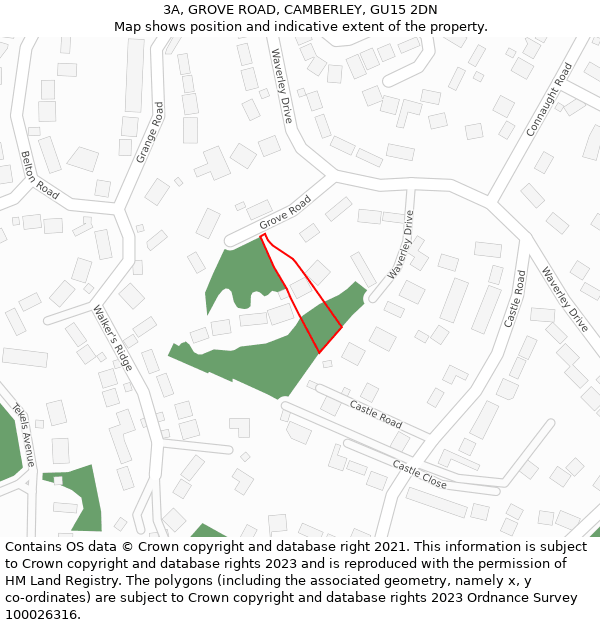 3A, GROVE ROAD, CAMBERLEY, GU15 2DN: Location map and indicative extent of plot