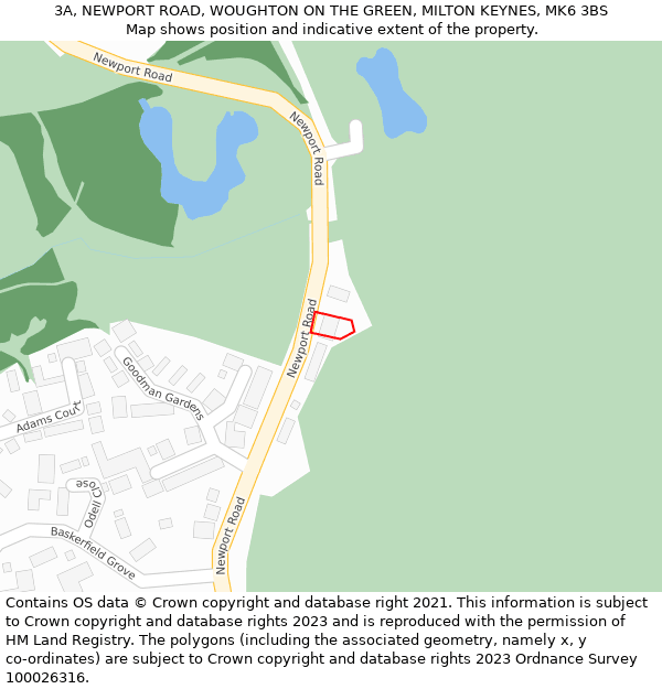 3A, NEWPORT ROAD, WOUGHTON ON THE GREEN, MILTON KEYNES, MK6 3BS: Location map and indicative extent of plot
