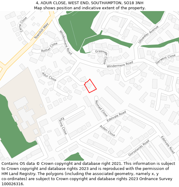 4, ADUR CLOSE, WEST END, SOUTHAMPTON, SO18 3NH: Location map and indicative extent of plot