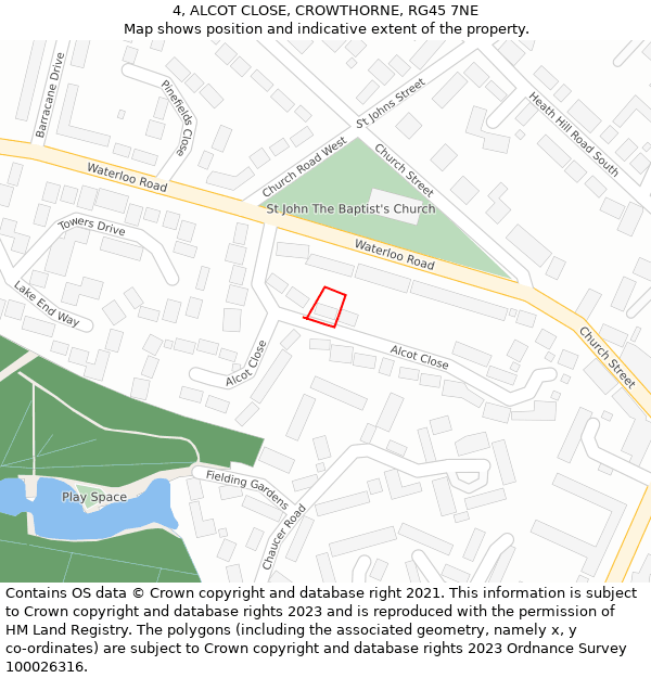 4, ALCOT CLOSE, CROWTHORNE, RG45 7NE: Location map and indicative extent of plot