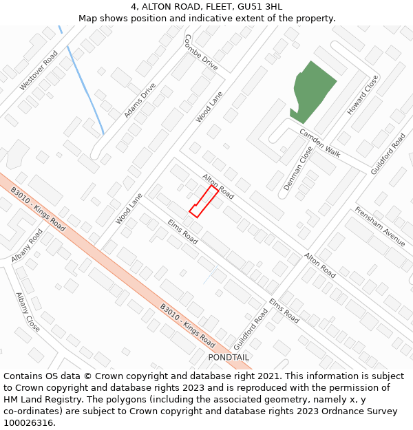 4, ALTON ROAD, FLEET, GU51 3HL: Location map and indicative extent of plot
