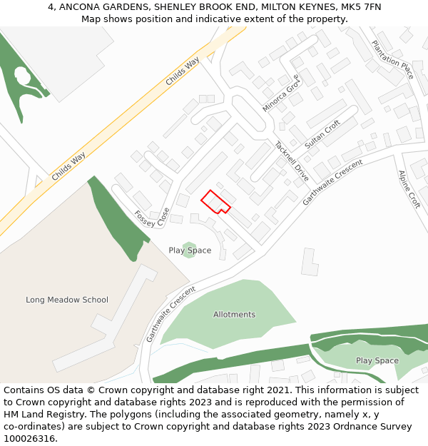 4, ANCONA GARDENS, SHENLEY BROOK END, MILTON KEYNES, MK5 7FN: Location map and indicative extent of plot
