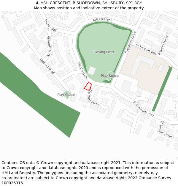 4, ASH CRESCENT, BISHOPDOWN, SALISBURY, SP1 3GY: Location map and indicative extent of plot