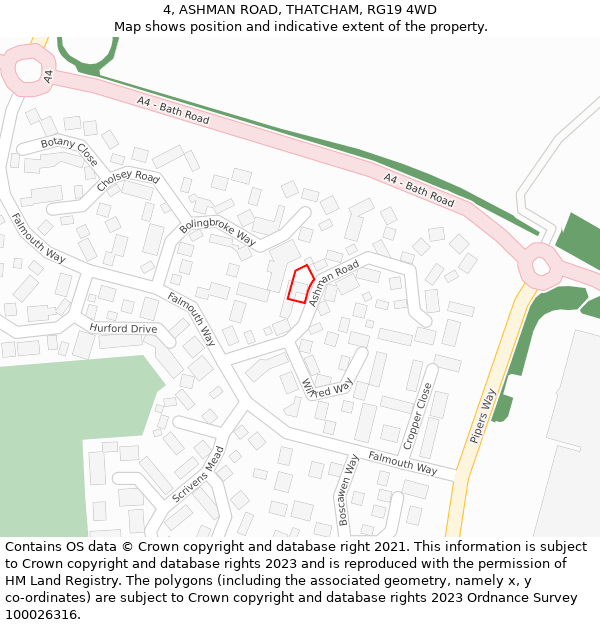 4, ASHMAN ROAD, THATCHAM, RG19 4WD: Location map and indicative extent of plot