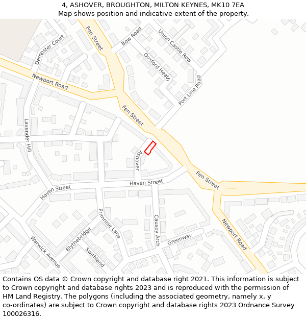 4, ASHOVER, BROUGHTON, MILTON KEYNES, MK10 7EA: Location map and indicative extent of plot