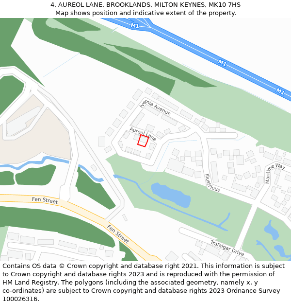 4, AUREOL LANE, BROOKLANDS, MILTON KEYNES, MK10 7HS: Location map and indicative extent of plot