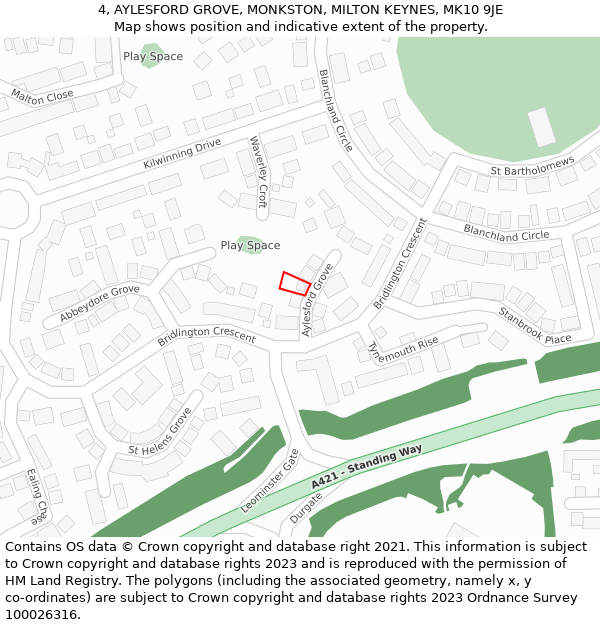 4, AYLESFORD GROVE, MONKSTON, MILTON KEYNES, MK10 9JE: Location map and indicative extent of plot