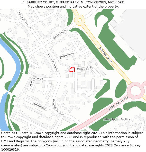 4, BARBURY COURT, GIFFARD PARK, MILTON KEYNES, MK14 5PT: Location map and indicative extent of plot