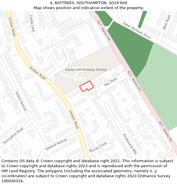 4, BAYTREES, SOUTHAMPTON, SO19 6AE: Location map and indicative extent of plot