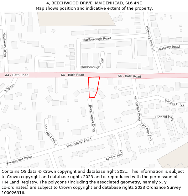 4, BEECHWOOD DRIVE, MAIDENHEAD, SL6 4NE: Location map and indicative extent of plot