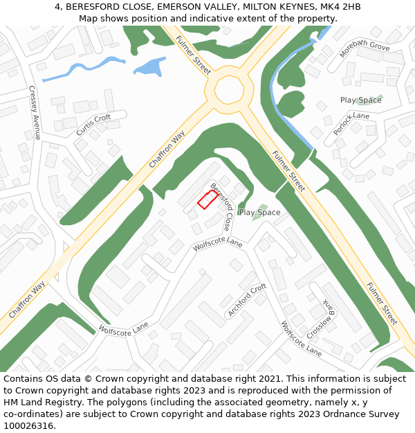 4, BERESFORD CLOSE, EMERSON VALLEY, MILTON KEYNES, MK4 2HB: Location map and indicative extent of plot