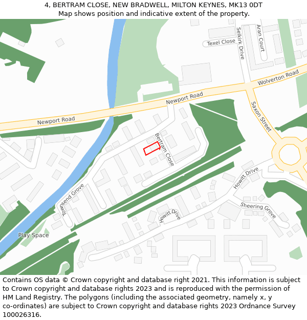 4, BERTRAM CLOSE, NEW BRADWELL, MILTON KEYNES, MK13 0DT: Location map and indicative extent of plot