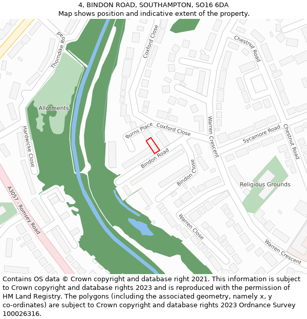 4, BINDON ROAD, SOUTHAMPTON, SO16 6DA: Location map and indicative extent of plot