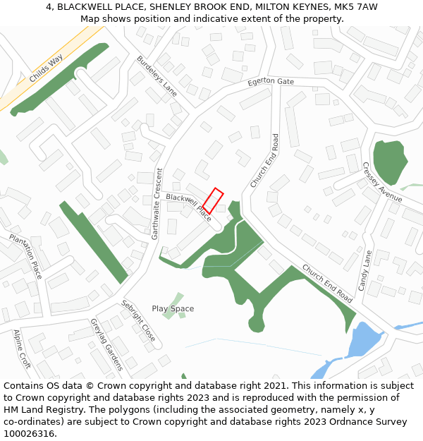 4, BLACKWELL PLACE, SHENLEY BROOK END, MILTON KEYNES, MK5 7AW: Location map and indicative extent of plot