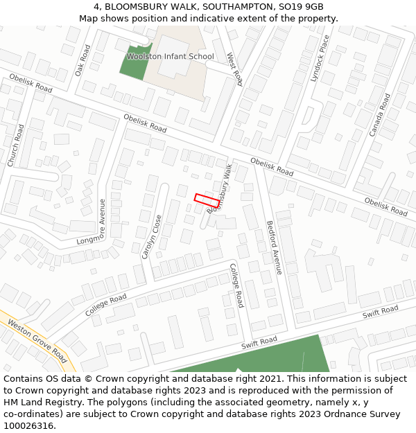 4, BLOOMSBURY WALK, SOUTHAMPTON, SO19 9GB: Location map and indicative extent of plot