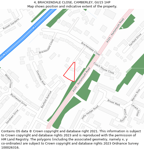 4, BRACKENDALE CLOSE, CAMBERLEY, GU15 1HP: Location map and indicative extent of plot