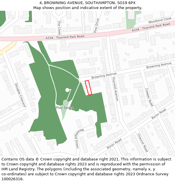 4, BROWNING AVENUE, SOUTHAMPTON, SO19 6PX: Location map and indicative extent of plot