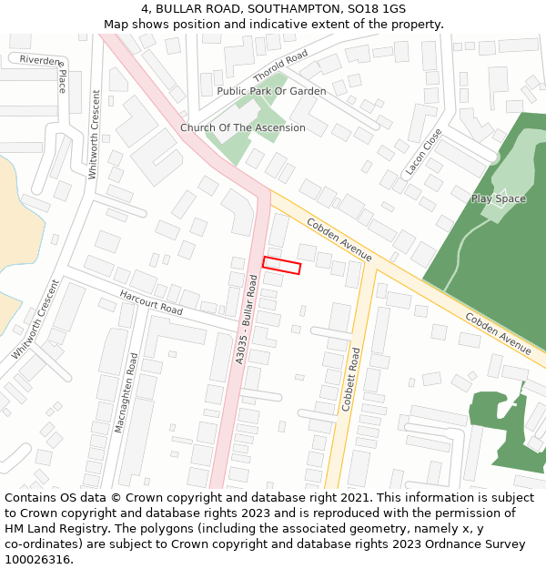 4, BULLAR ROAD, SOUTHAMPTON, SO18 1GS: Location map and indicative extent of plot