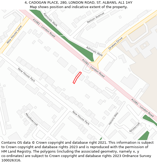 4, CADOGAN PLACE, 280, LONDON ROAD, ST ALBANS, AL1 1HY: Location map and indicative extent of plot